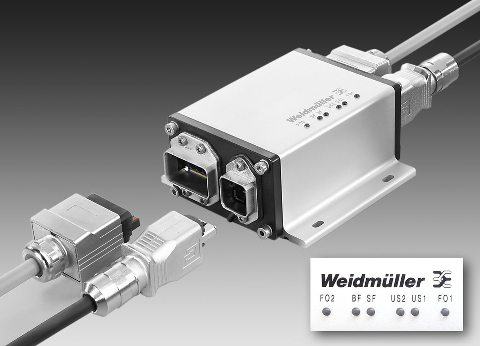 Weidmüller's 'FreeCon Active Repeater': PROFINET POF Repeater for diagnosing light signals. – Complies with AIDA specifications (Automation Initiative of the German Automotive Industry). – Multifunctional tool HTX-IE POF for terminating SC-RJ connectors.